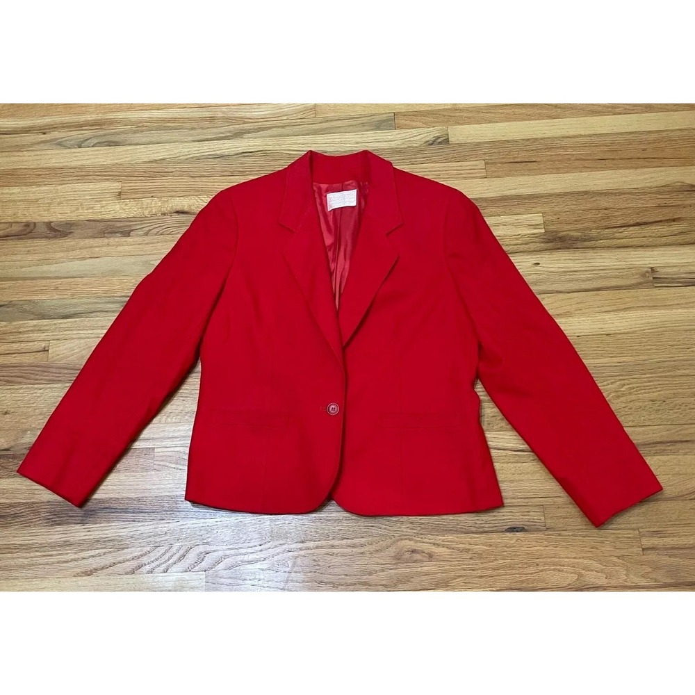 Vintage Pendleton Blazer Coat Women's‎ 12 Red 1-Button Long Sleeve Virgin Wool